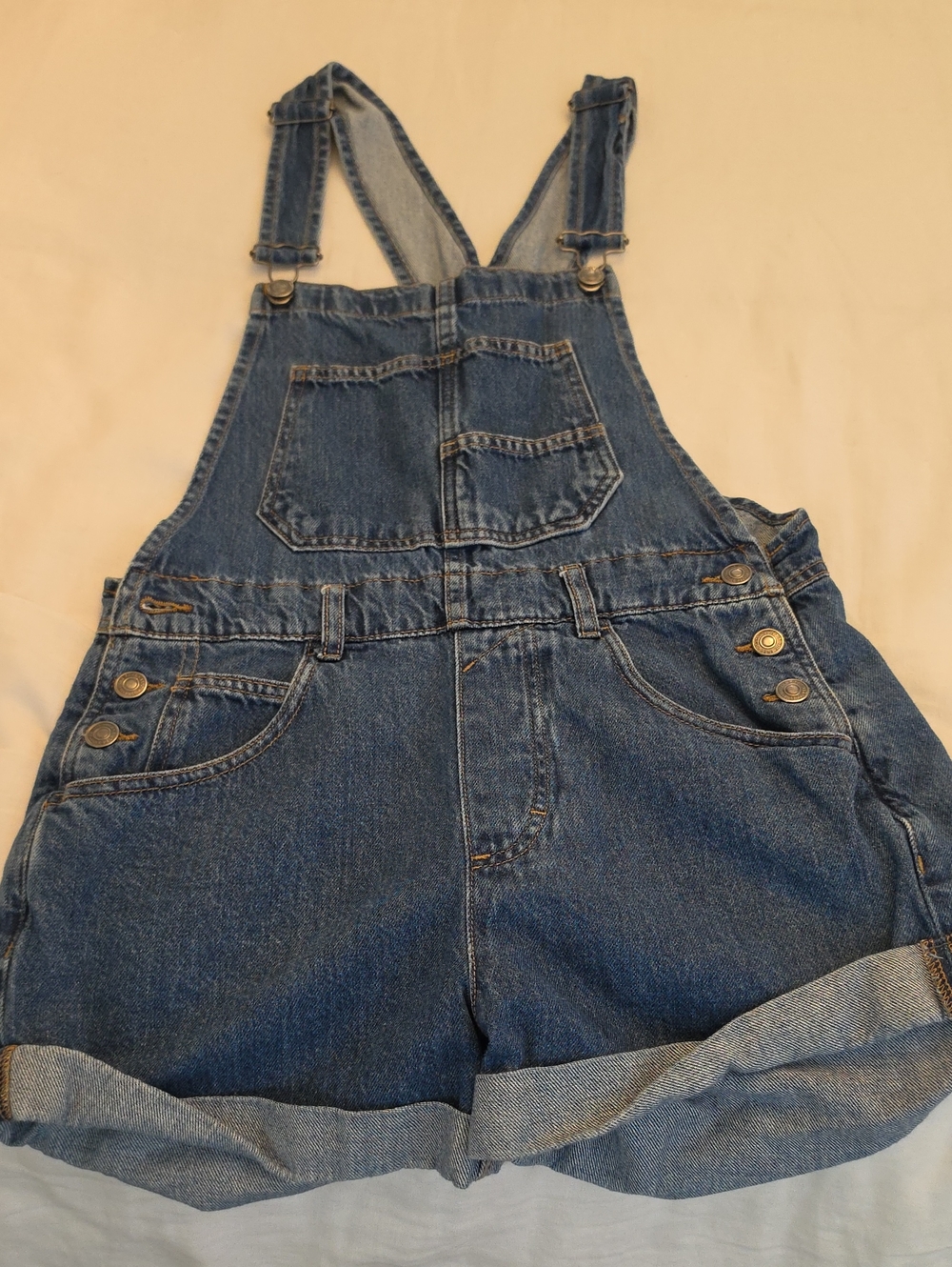 We The Free Blue Denim Overall Shorts